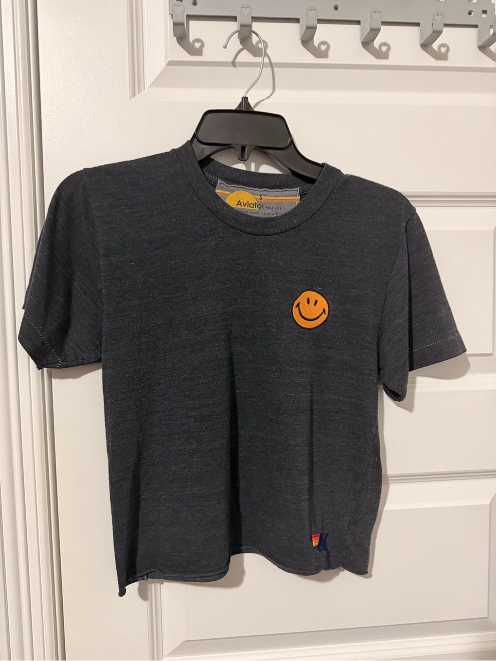 Aviator Nation Charcoal Tee with Yellow Smiley Patch